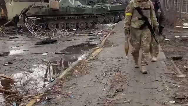 Russian occupiers in Ukraine. Russian military equipment.