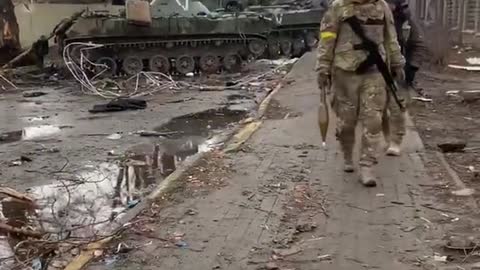 Russian occupiers in Ukraine. Russian military equipment.