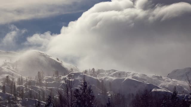 Time Lapse of The Wind Blowing Hard In The Snow Capped Mountains And Hills