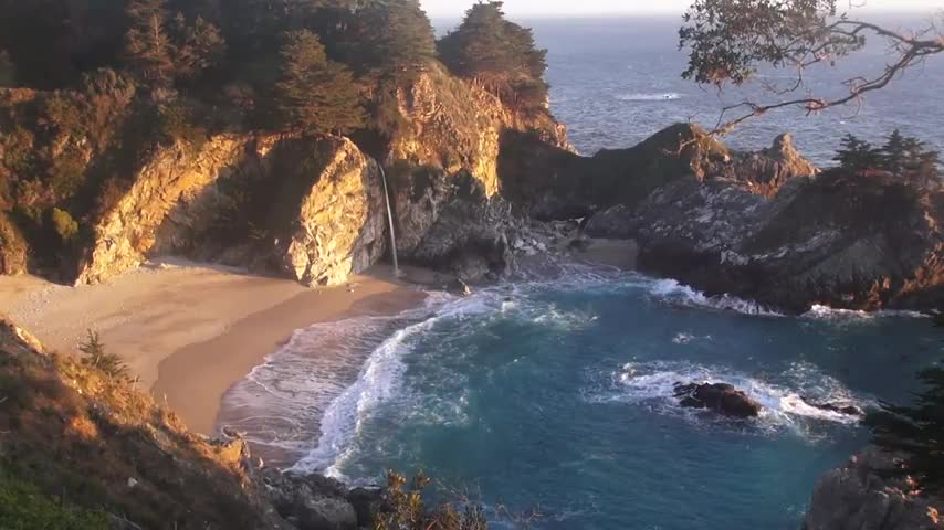 Relaxing 3 Hour Video of a Waterfall on an Ocean Beach at Sunset