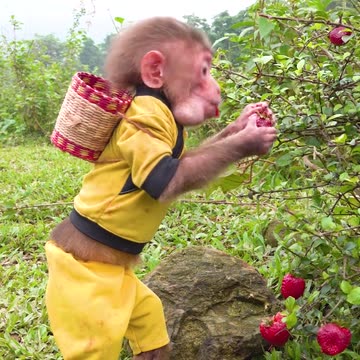Baby monkey eating 🍓 🍓 🍓 🍓 🍓 🍓 🍓