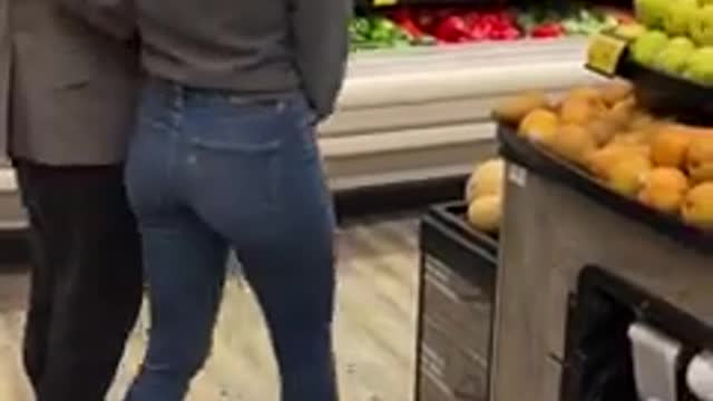 girl helps wife escape from abusive husband at the grocery store. …