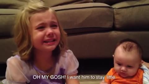 She cries because her little brother is ...