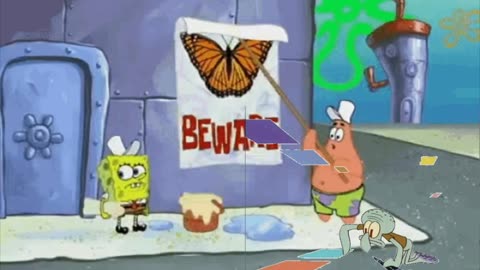 Squidward Is Playing With Tiles While SpongeBob And Patrick Hide From A Butterfly 🦋