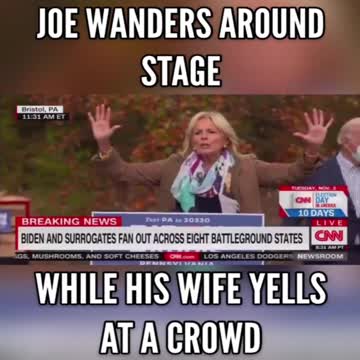 Joe Biden wanders around while his wife yells at a crowd