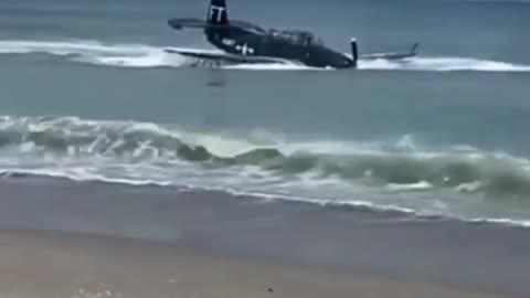 Huge plane crash by the shore.