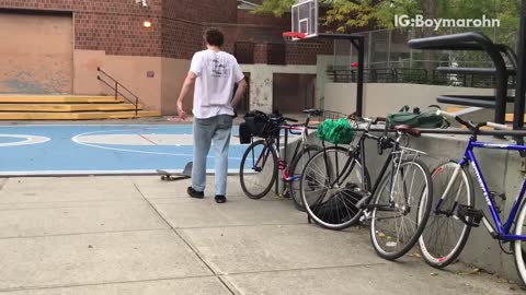 Guy with red hat falls skateboard breaks