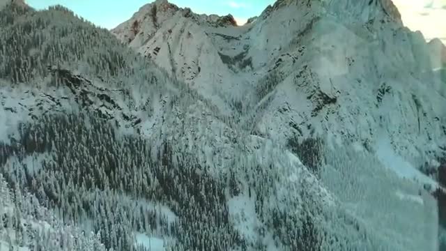 All you can see are mountains and snow.