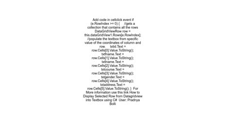 DataGridView selected row to display in text boxes