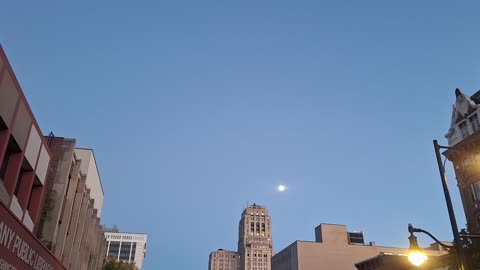 A clear night with the moon out