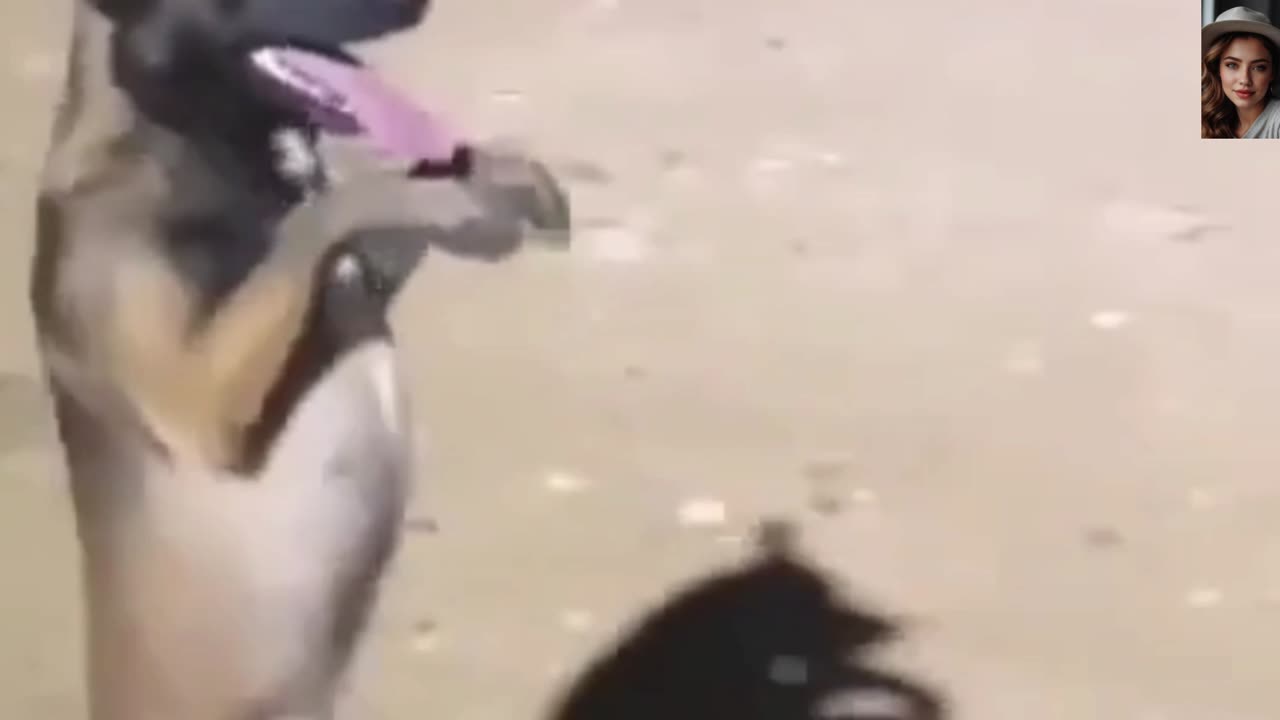 A dog dancing and walking on its feet