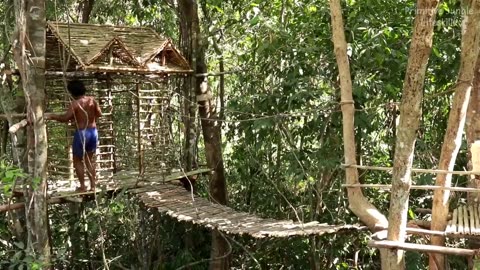 My 55Days in Forest-Building Most Amazing Treehouse and Suspension Bridge