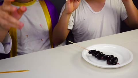 Fruit Tanghulu Strawberry, Orange, green grape, grape Bottle Flip Food Challenge!