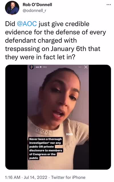 Revelation from AOC regarding Jan 6th