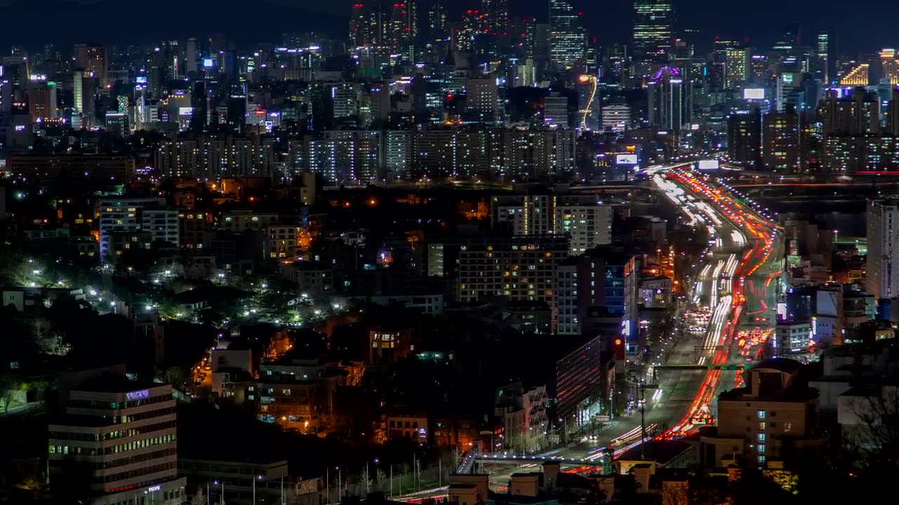 Activity of a huge city illuminated at night