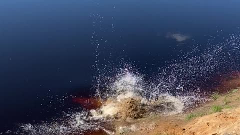 Man Barely Makes Leap into Dirty Pond