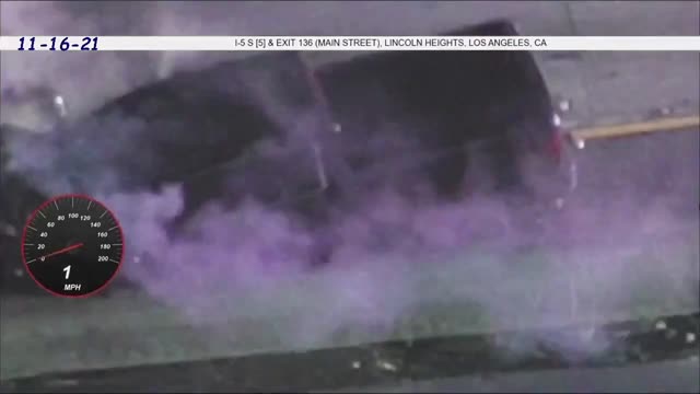 Helicopter View - CHP Los Angeles Fatal Chase - Pickup Hits Semi