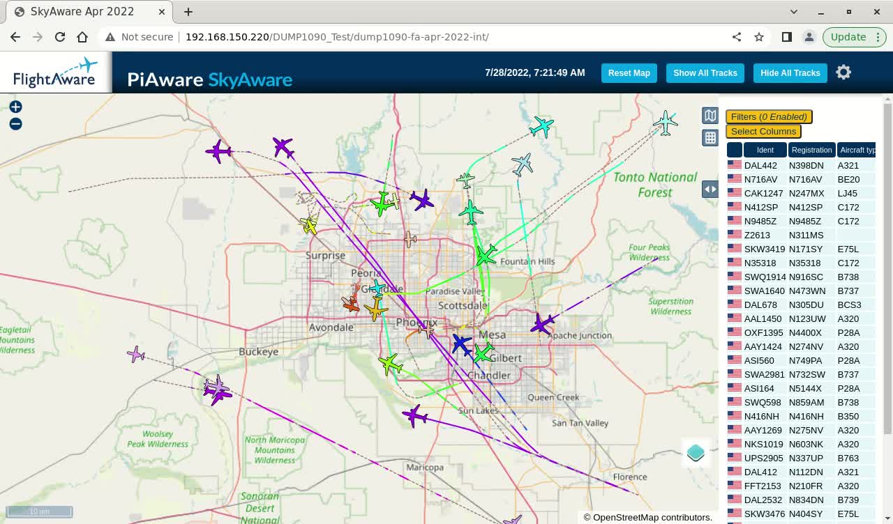 July 27-28 2022 time lapsed air traffik for phoenix az