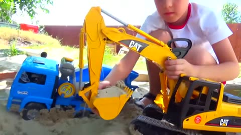 Funny stories about Tractor Excavator and Truck - compilation Alex ride on Power Wheels