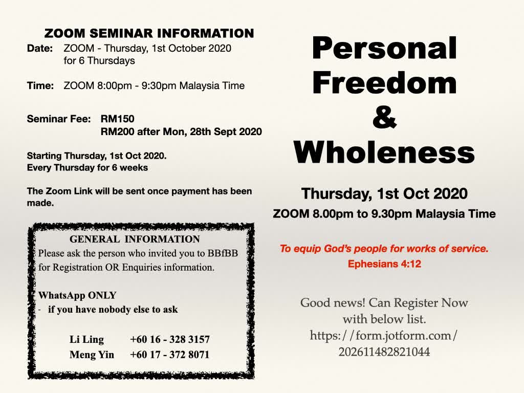 Personal Freedom & Wholeness Seminar