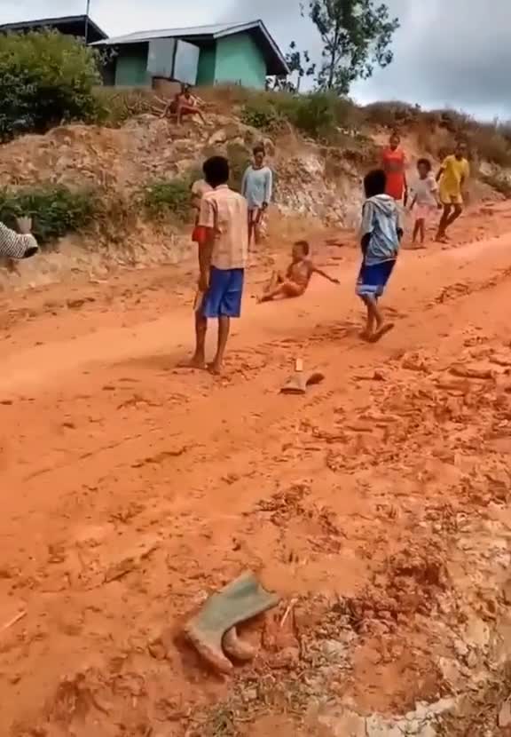 beautiful childhood, mud slide, children playing