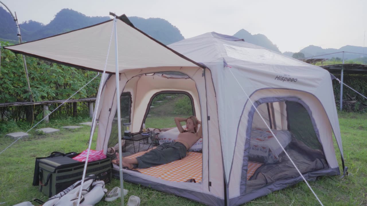 Solo Camping Girl Yoga - Relaxing In Huge Rice Paddy