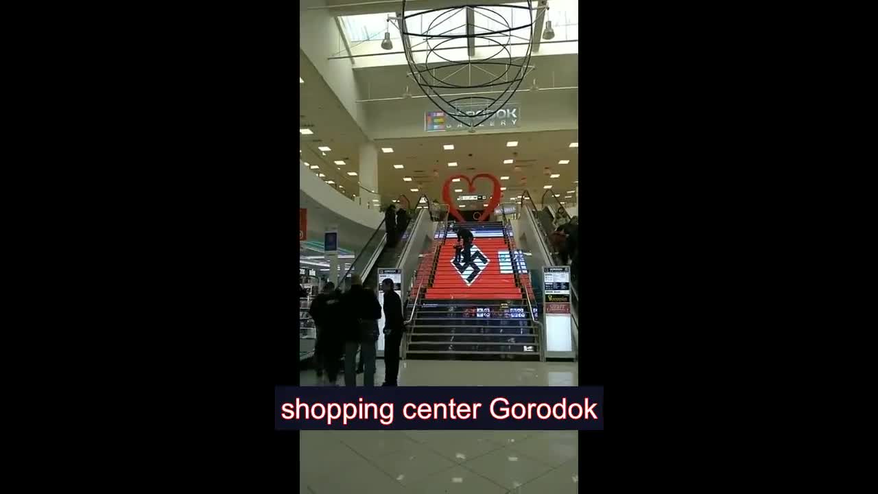 Ukraine shopping mall has swastika on staircase