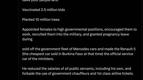 In only 4 yrs in power, Thomas Sankara Built 350 schools, roads, railways without foreign aid.