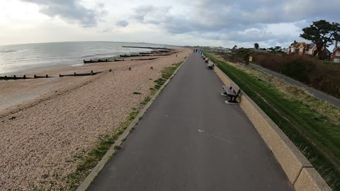 Pretend drone shot using the selfie stick. GoPro. Seaside