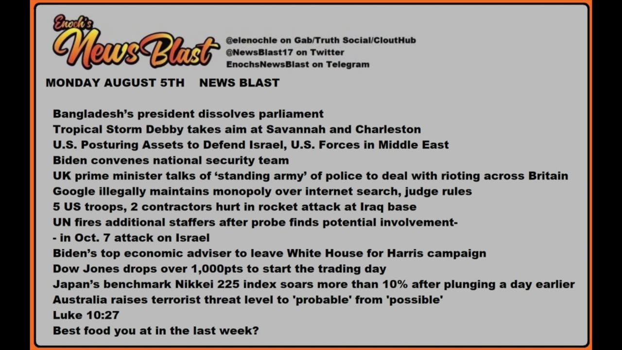 Monday August 5, 2024 News Blast