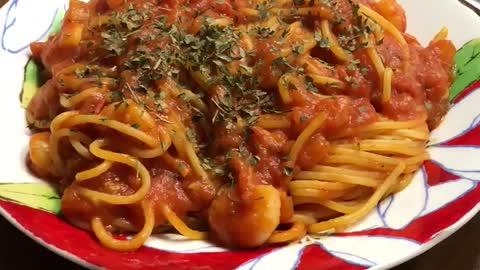 steamed tomato spaghetti It looks delicious.