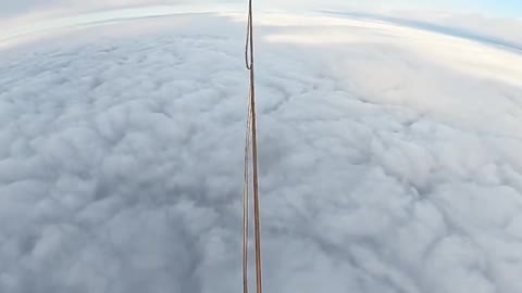 Walking on a tightrope between two balloons