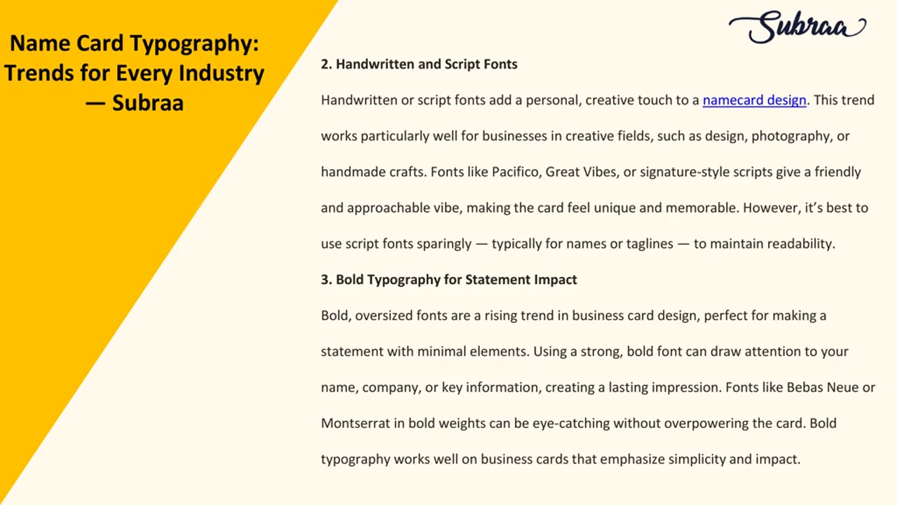 Name Card Typography: Trends for Every Industry — Subraa