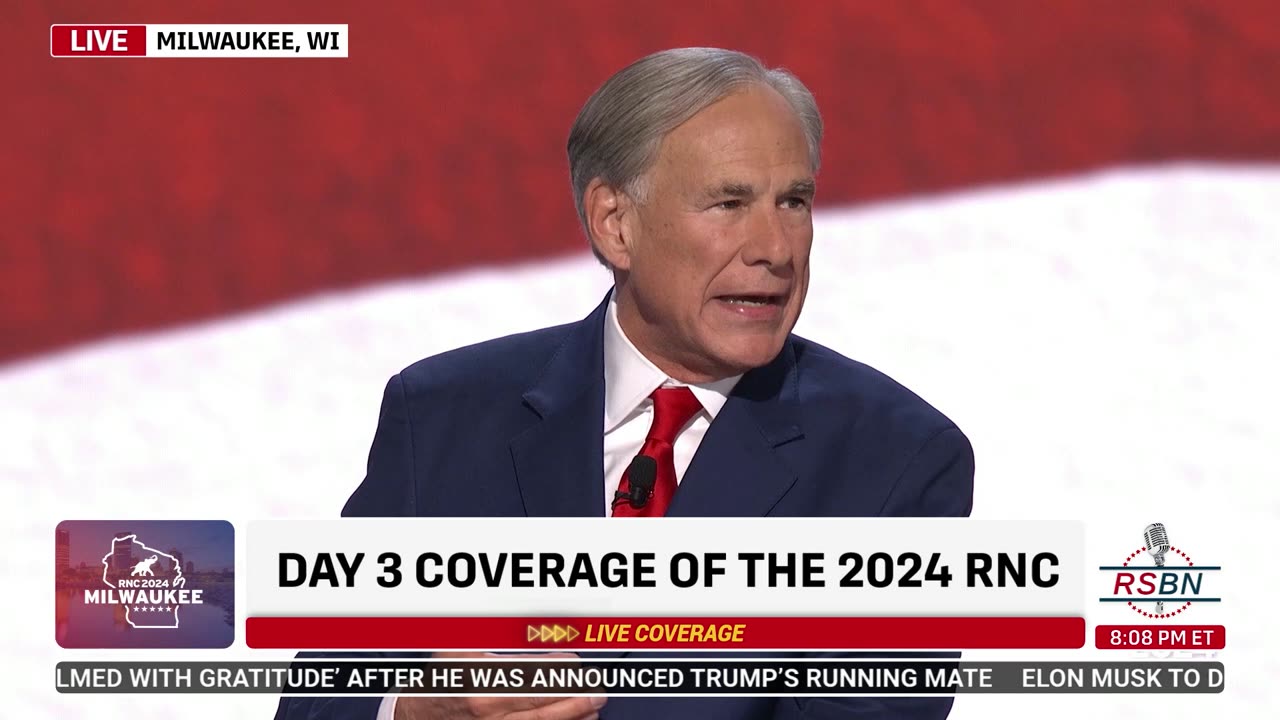 WATCH: Gov. Greg Abbott at 2024 RNC in Milwaukee, WI - 7/17/2024