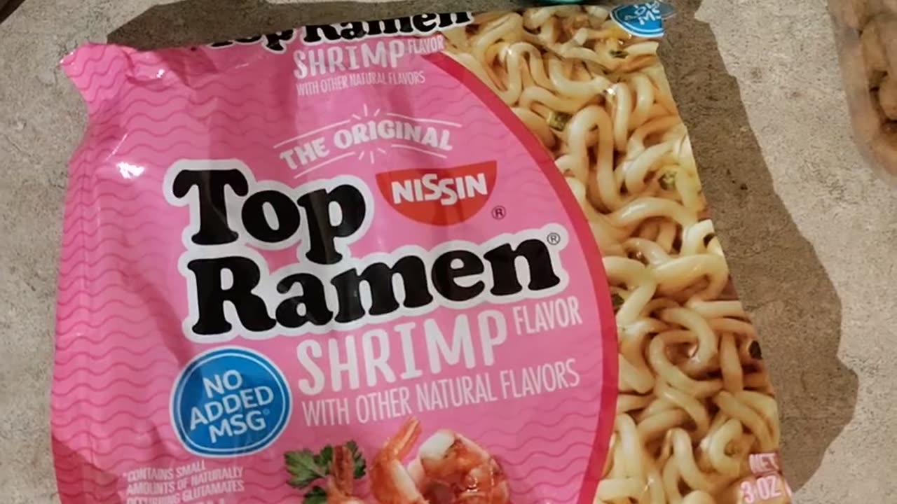 Eating Nissin Top Ramen Shrimp Flavor, Dbn, MI, 8/10/23