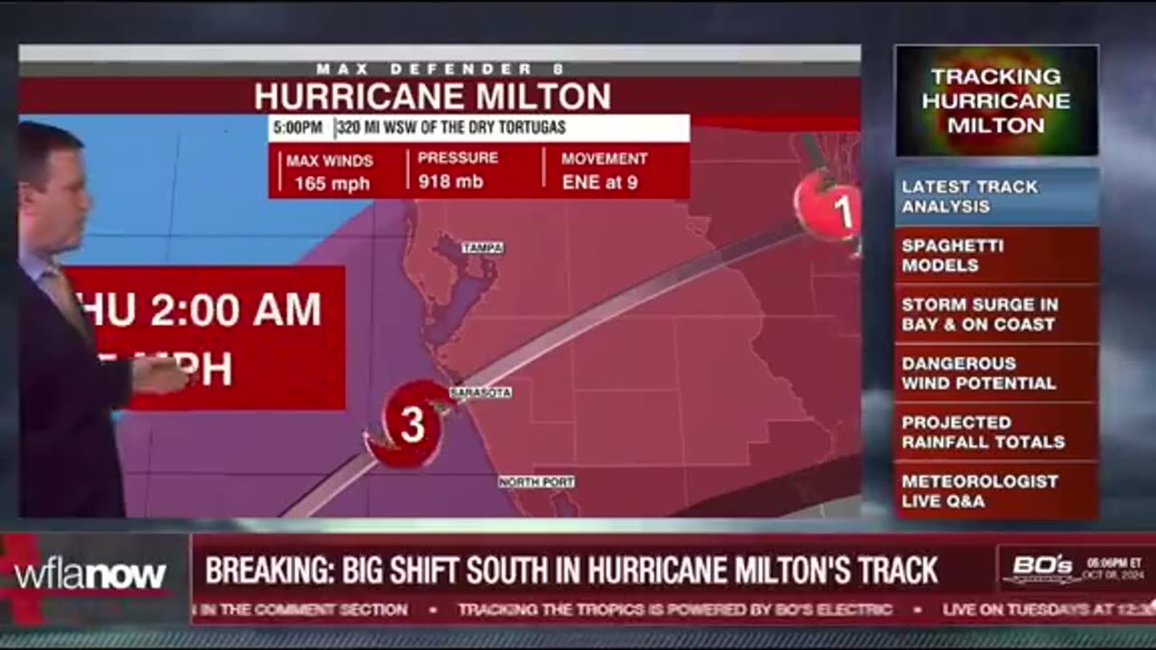 #ALERT Hurricane Milton Moving South of Tampa Acording to Reports - Sarasota (10.08.24)