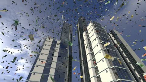 3D video of money dropping.
