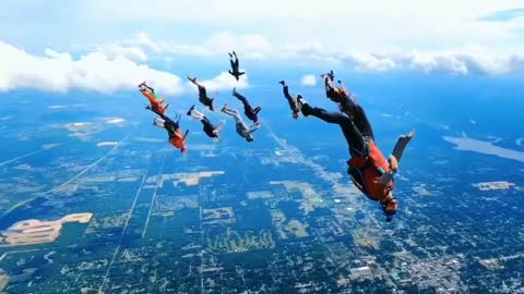 High-altitude group skydiving is very shocking