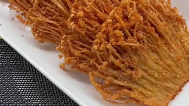Deep-fried enoki mushrooms