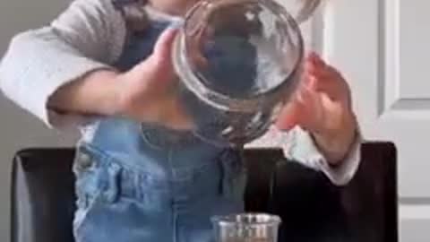 Small baby girl try to drink water but can't - funny and interesting moments