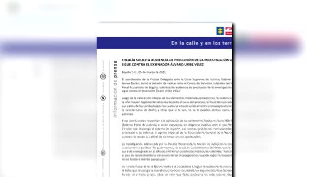 Fiscalía colombiana pide precluir investigación contra Uribe