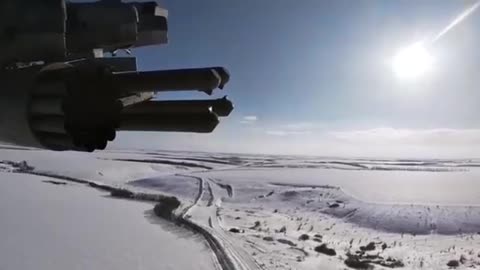 A Ka-52 fires on Ukrainian positions with unguided rockets.