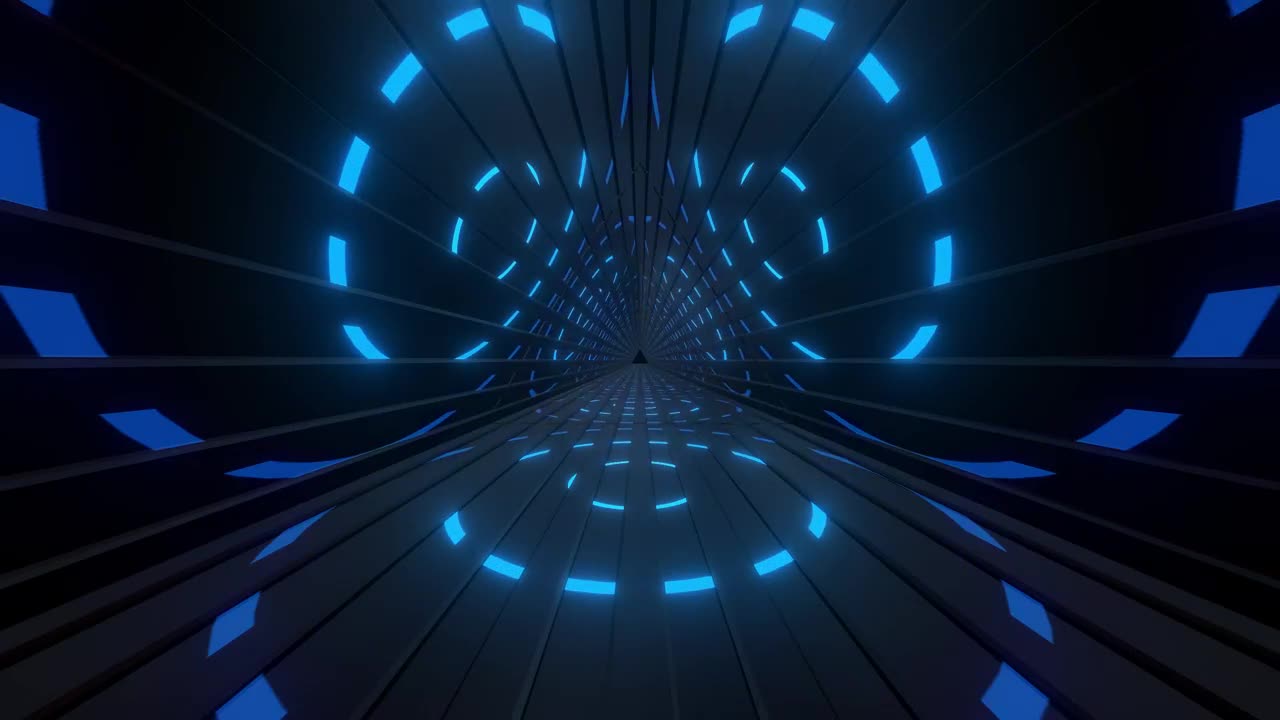 Triangular path with circles of blue lights