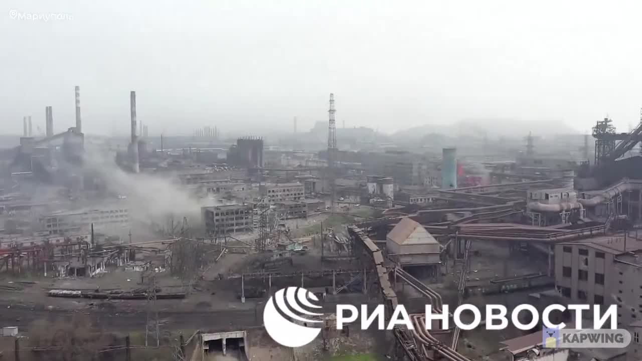 The territory of Azovstal from Drone a few minutes before the start of the ceasefire