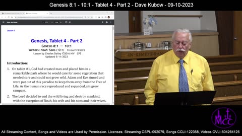 Genesis 8:1 - 10:1 - Tablet 4 - Part 2 - Dave Kubow - 09-10-2023