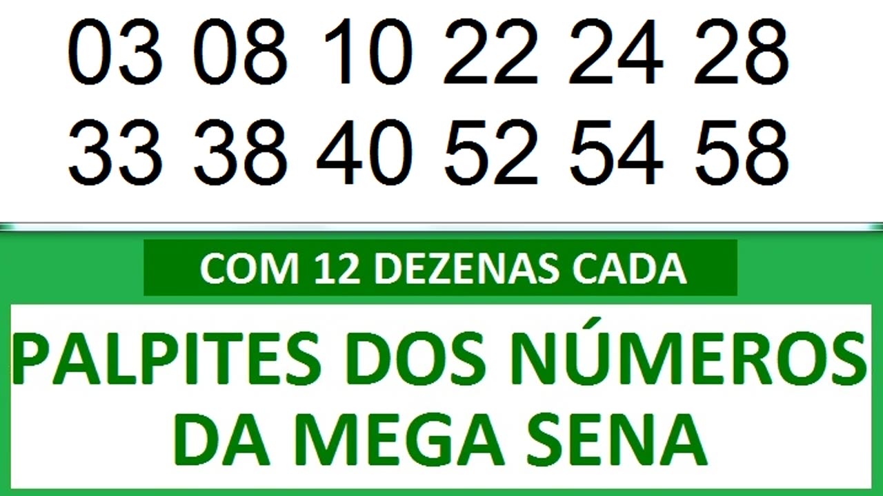 - PALPITES DOS NÚMEROS DA MEGA SENA COM 12 DEZENAS- d