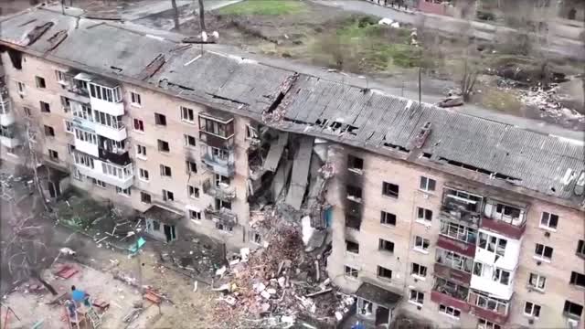 Destroyed Apartment Building In The Ukraine-Russia War