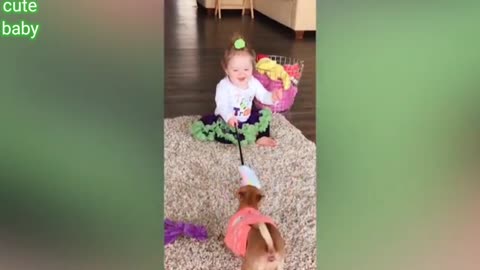 Baby don,t angry start to play dog