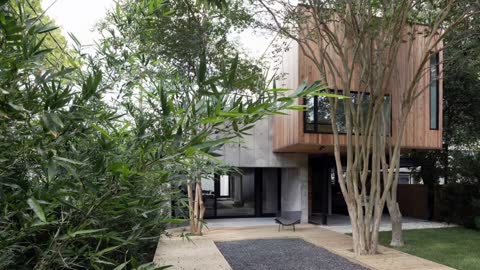 Concrete Box House in Japanese style, architecture designed by Robertson Design in Houston, USA