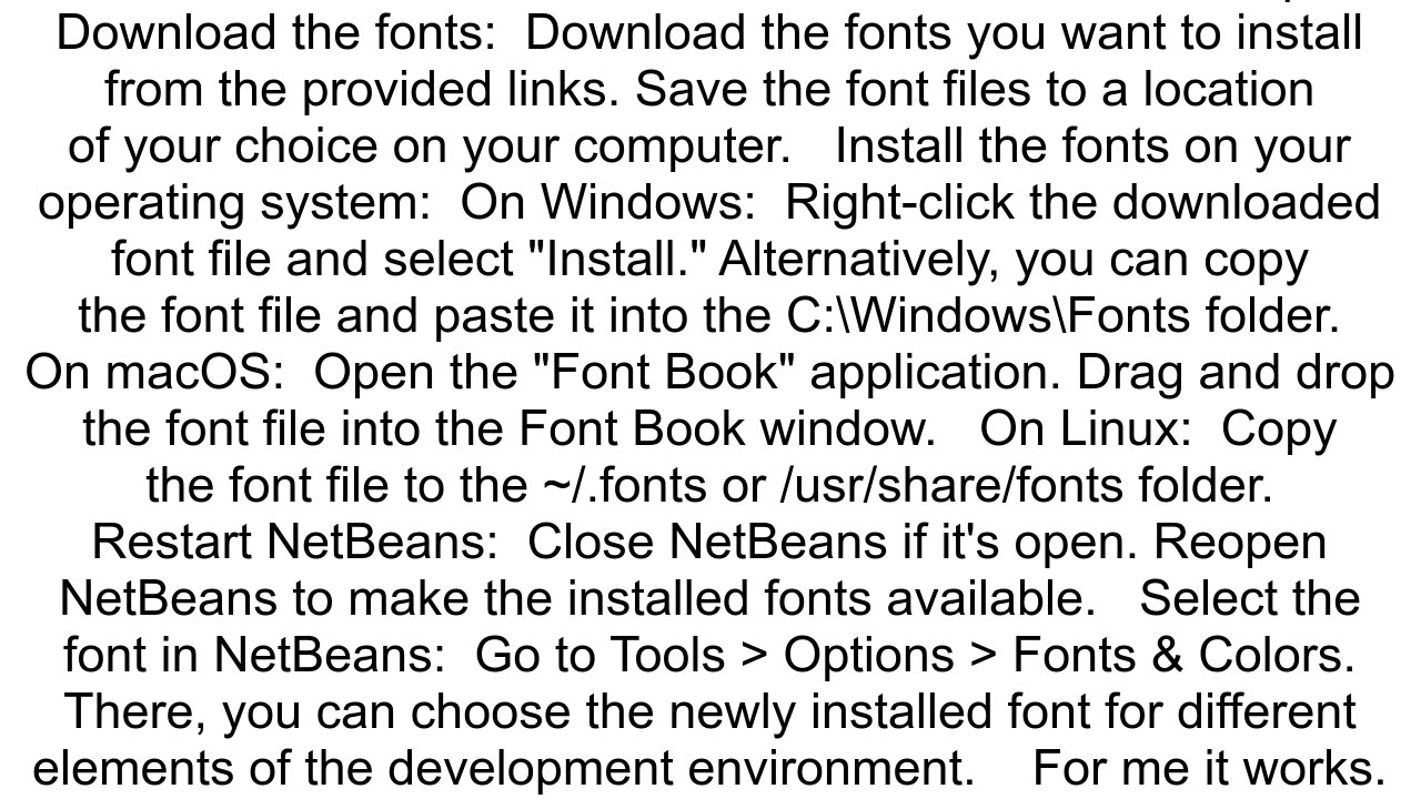 How can I install fonts to NetBeans in the properties